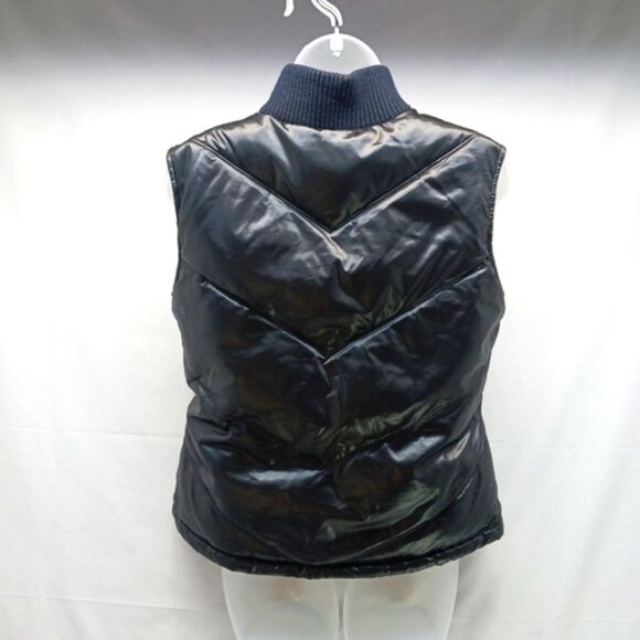 Old Navy Y2k Fleeced Lined Quilted Puffer Zip Up Vest. Woman's M Glossy Black... - Picture 3 of 14